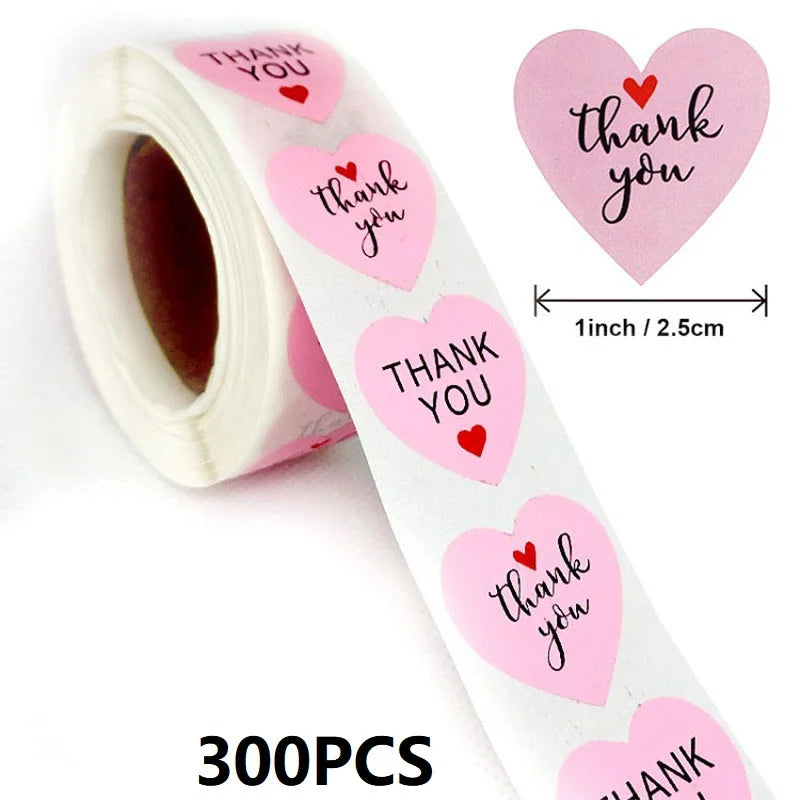 100-500PCS Thank You Stickers | Heart Shaped Merci Labels for Packaging and Gifts close-up view
