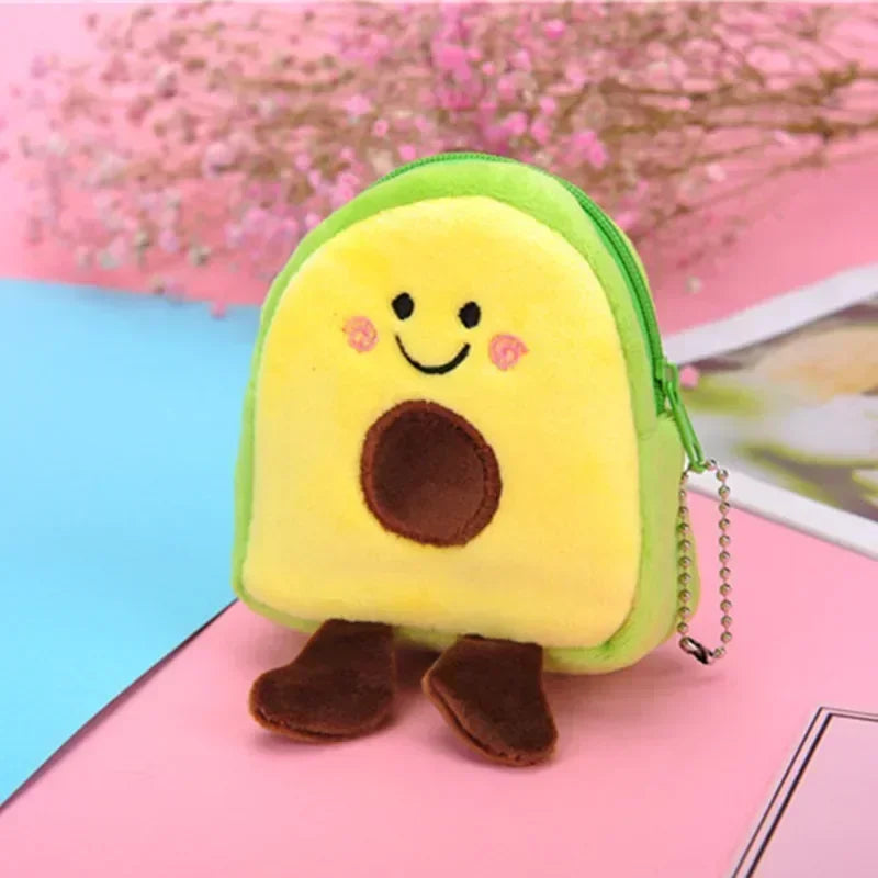 Cute Animal Plush Coin Purse | Zipper Change Purse with Keychain Mini Wallet close-up view