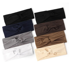 Solid Color Knotted Hairband Elastic Wide Headband Women Unisex Sports Yoga Running Cr close-up view