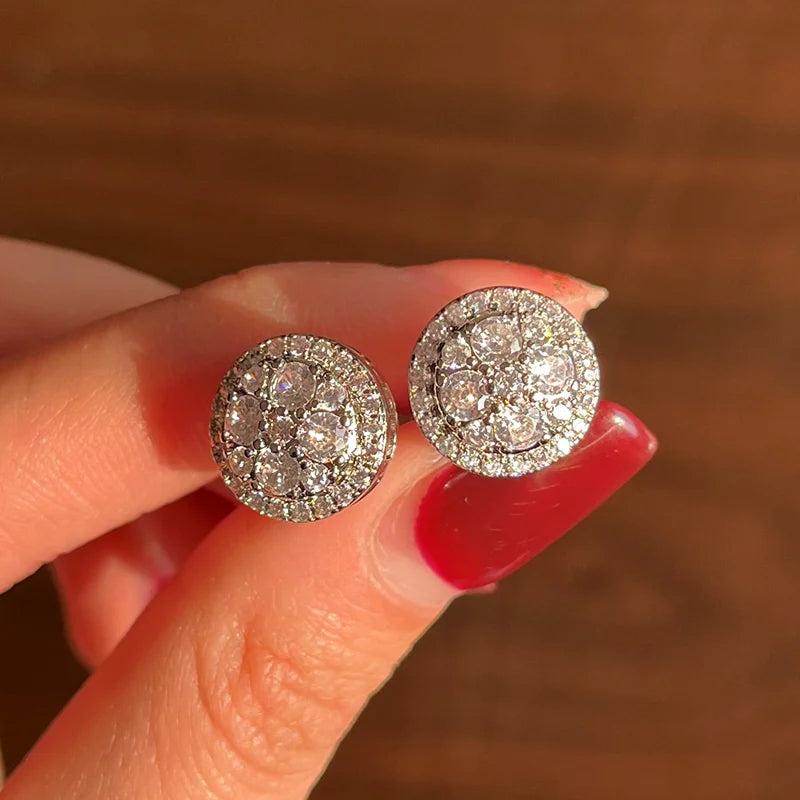 Delicate Small Round Stud Earrings Women with Shiny Cubic Zirconia Simple Versatile for detail view