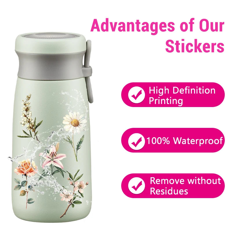 50PCS Transparent Vintage Floral Stickers | Nature Plant Flower Scrapbook Decals detail view