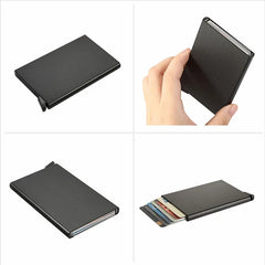 Minimalist RFID Blocking Wallet | Metal Pop Up Card Holder for Men and Women detail view