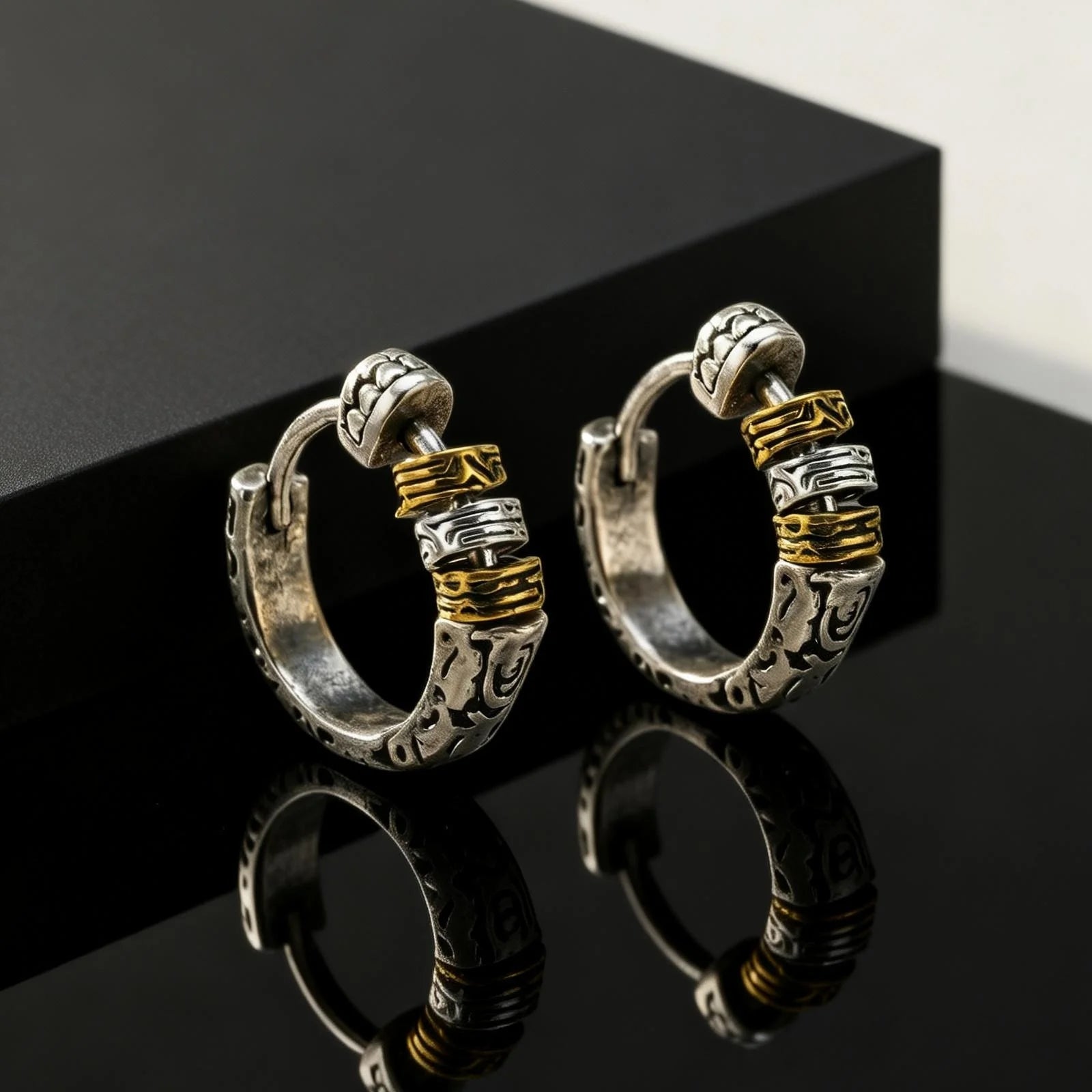 Creative Unique Design Textured Metal Chunky Hoop Earrings for Men Fashion Hiphop Party Piercing Jew