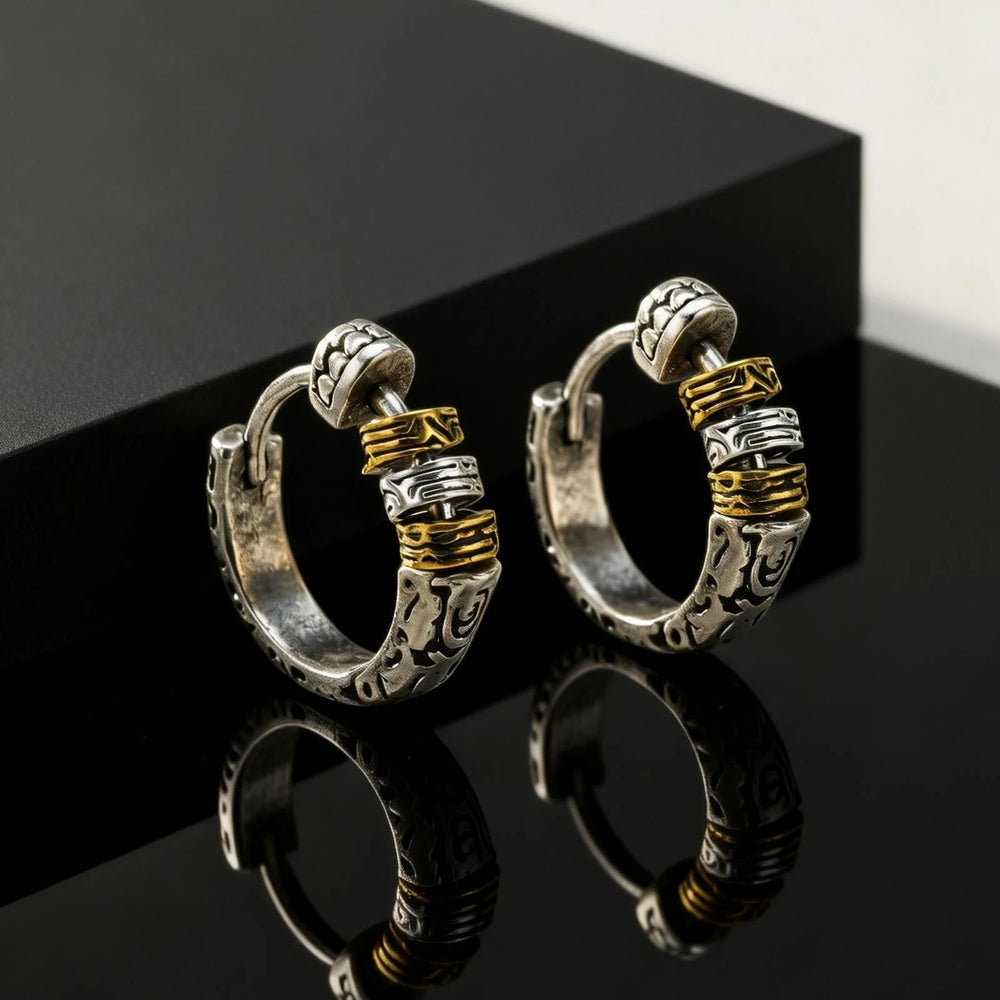 Creative Unique Design Textured Metal Chunky Hoop Earrings for Men Fashion Hiphop Party Piercing Jew