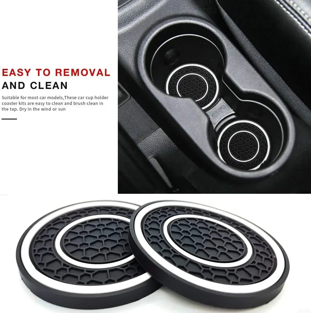 New 2-piece Anti Slip Mat Car Coaster Durable Car Cup Holder Coaster Universal Dust-proof Protection for Car Interior