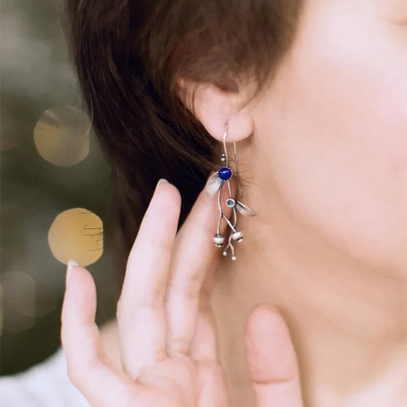 Silver color earrings Blueberry plant jewelry Elven style botanical earrings