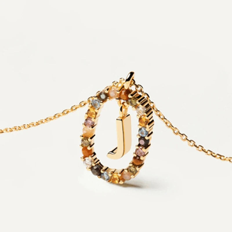 925 Sterling Silver Gold Initial Necklace | Personalized Letter Pendant with Zirconia detail view