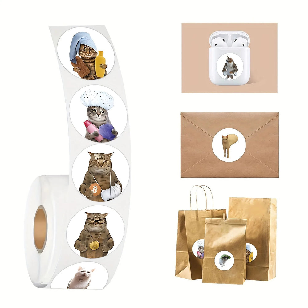 Funny Cat Cartoon Sticker Roll | 100pcs Animal Stickers for Photocard Decor detail view
