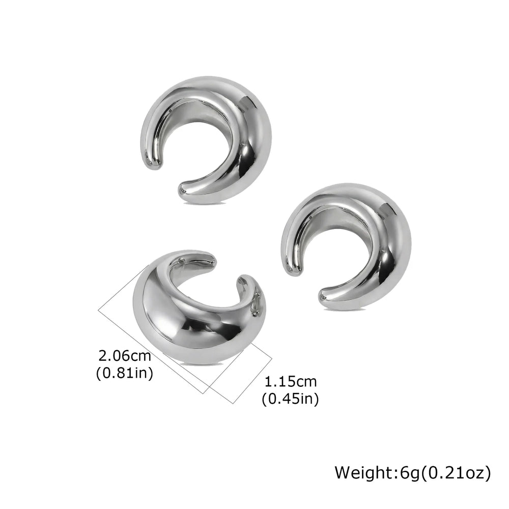 No Piercing Ear Cuff Set Silver-Gold Mixed Color Chunky Fluid Wave Clip On Earrings additional angle