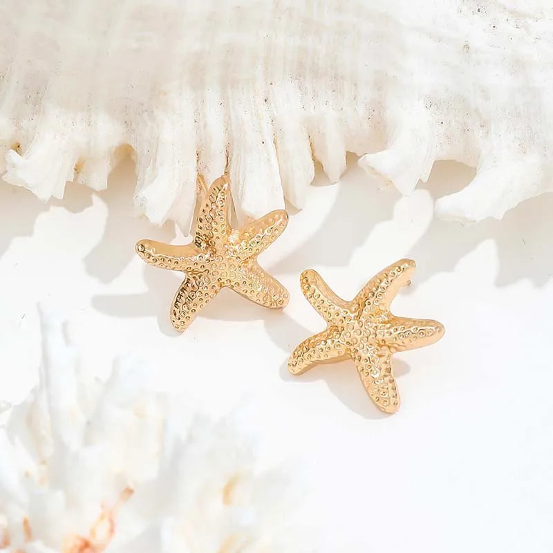 Punk Metal Starfish Stud Earrings for Women | Fashion Gold Color Geometric Jewelry detail view
