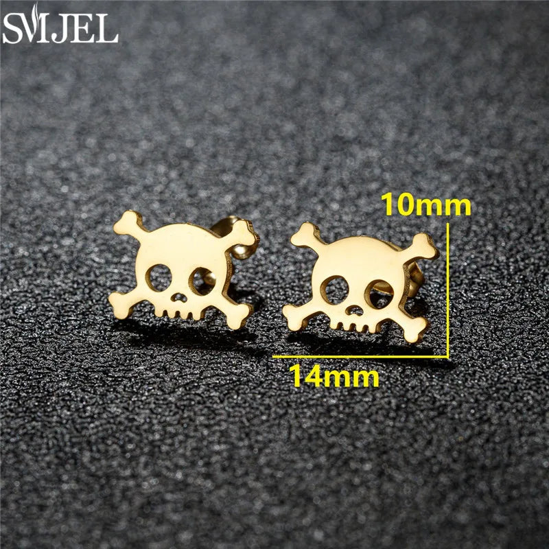 Punk Halloween Earring Black Stainless Steel Ghost Pirate Skull Stud Earrings Women M lifestyle view