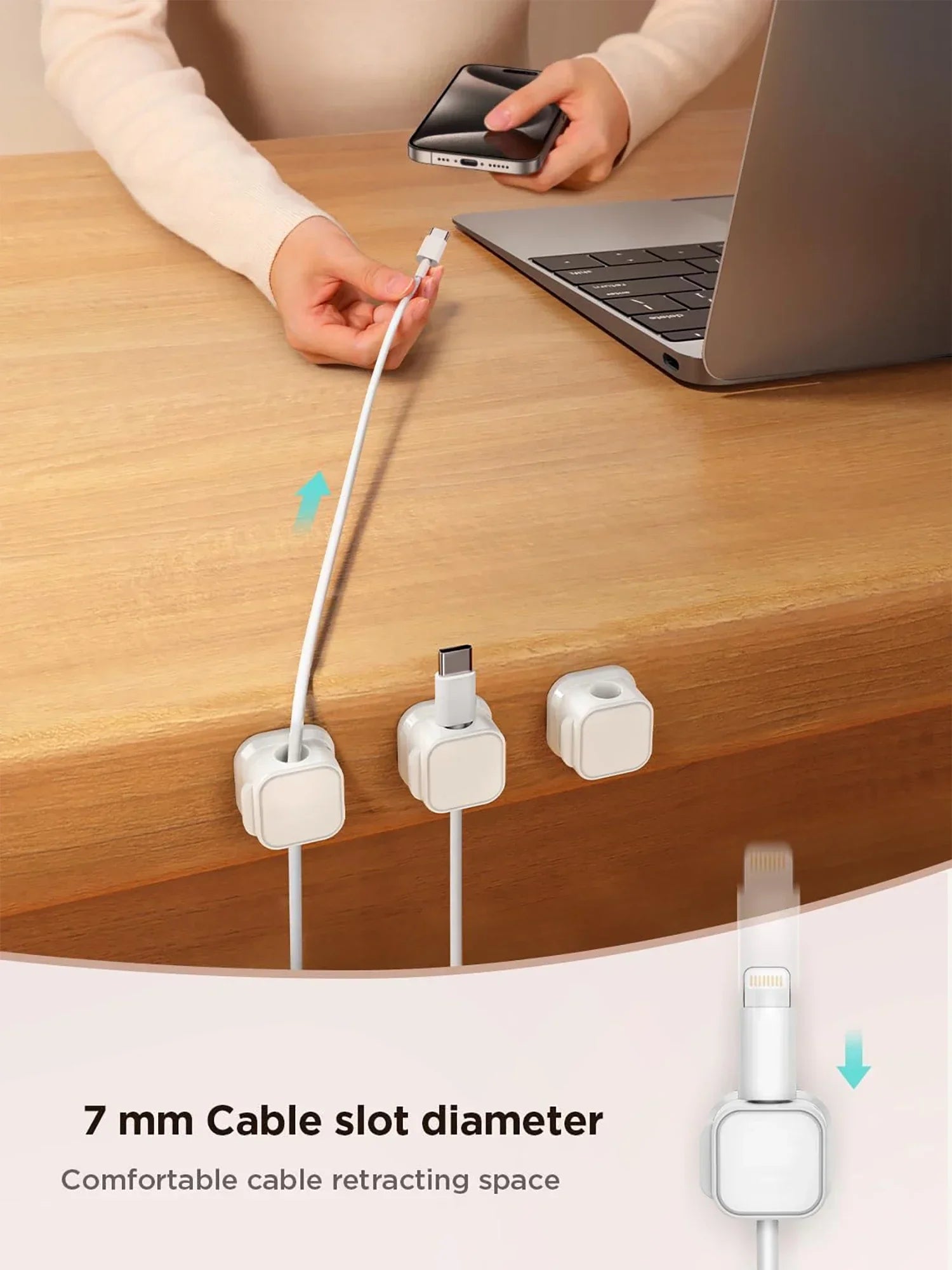 iLMH Non-magnetic Strong Cable Clips Adjustable Cord Holder, Adhesive Under Desk Mgmt Or detail view