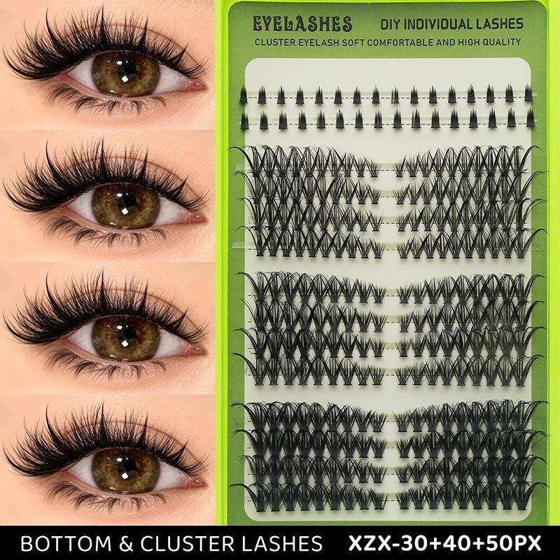 14 Rows Individual Cluster DIY Lash Extensions Natural Thin Wispy Bottom Lashes Mega Volume Thick Segmented Lash Clusters Mixed