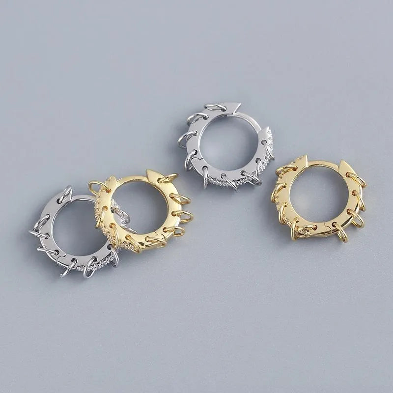 ANENJERY CZ Zircon Circle Hoop Earrings for Women Men Punk Trendy Party Accessories Fa close-up view