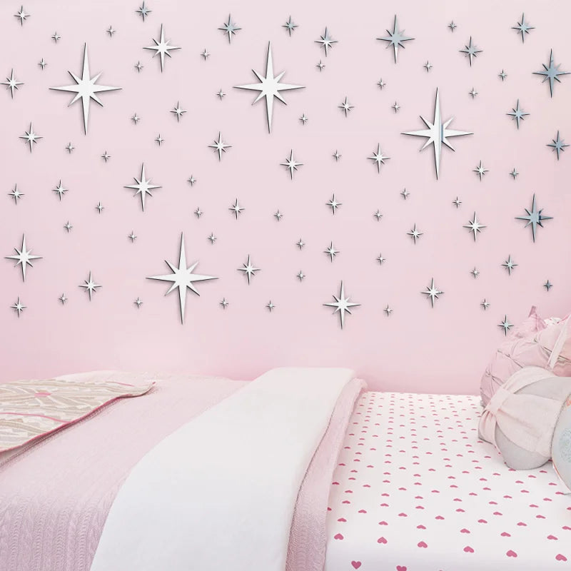 82pcs Acrylic Star Mirror Wall Sticker | Self-Adhesive Wall Decor Set lifestyle view