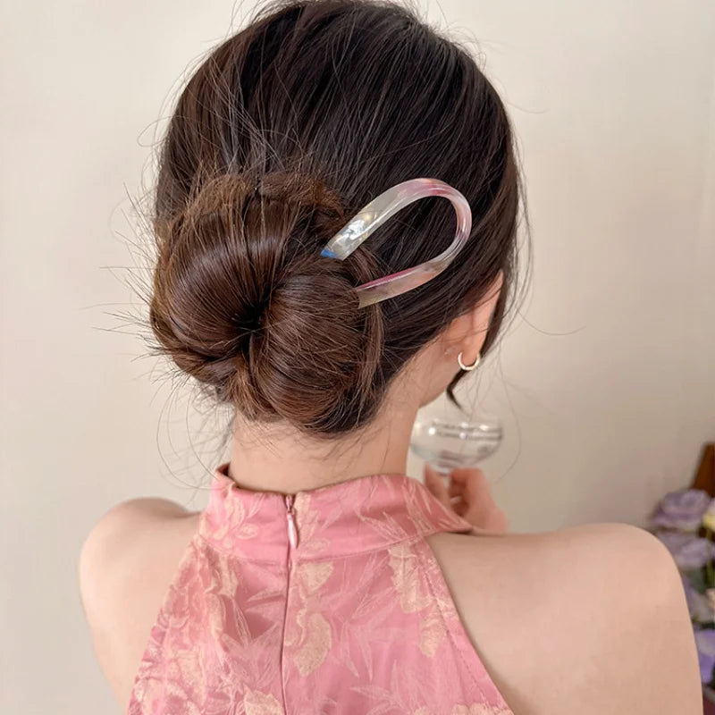 Retro U-shaped Acetate Hairclip for Women Elegant Temperament Ponytail Hairpin Fashion G detail view