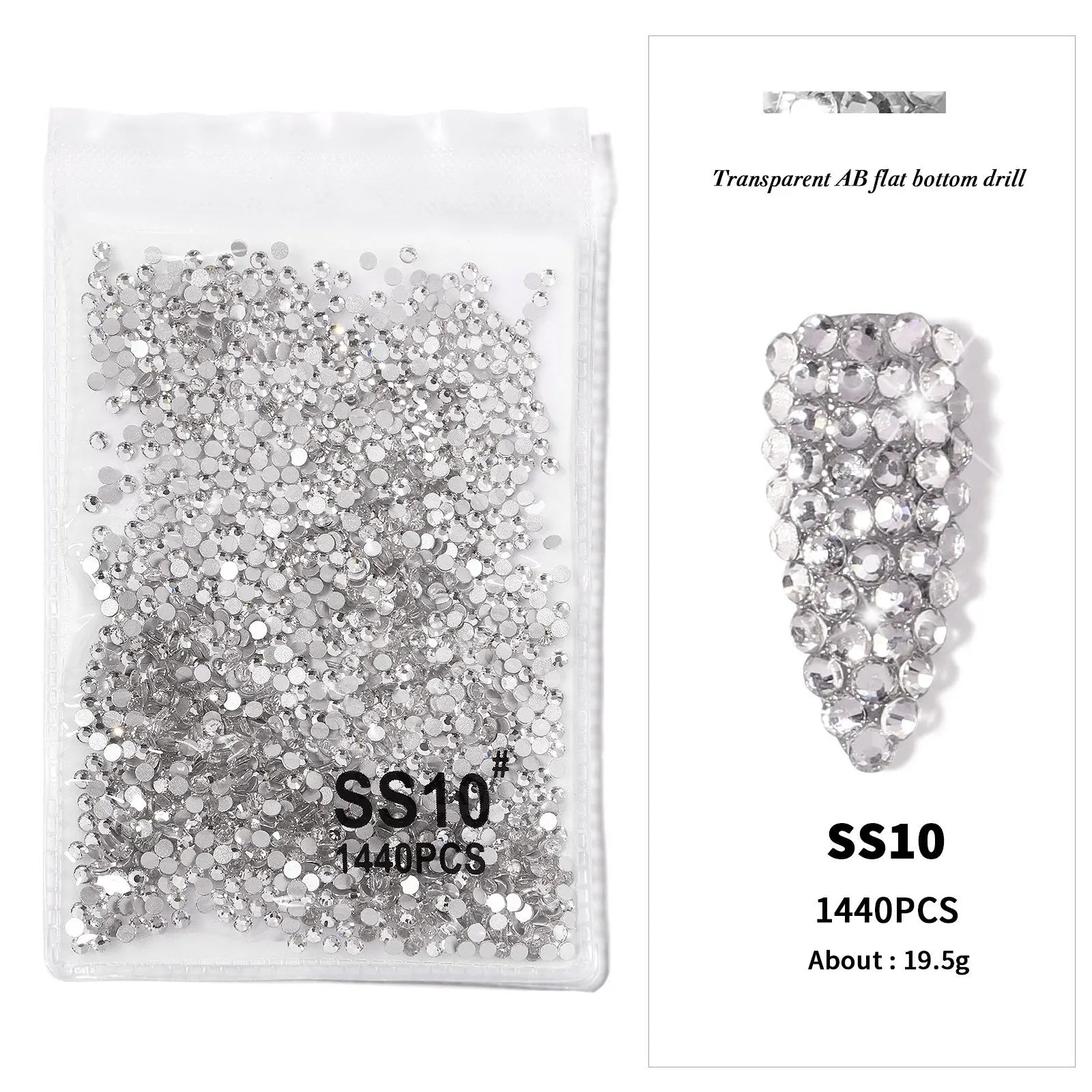 AB/Clear 1 Bag Nail Rhinestones Sizes SS3-SS12 1440 pcs Nail Art Decoration Flatback Gla detail view