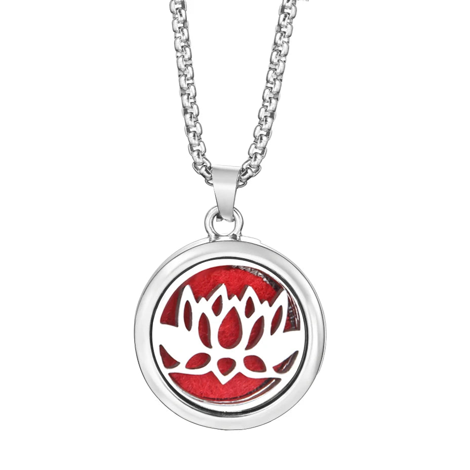 20mm Pattern Insert Perfume Pad Locket Necklace | Stainless Steel Aromatherapy Pend additional angle