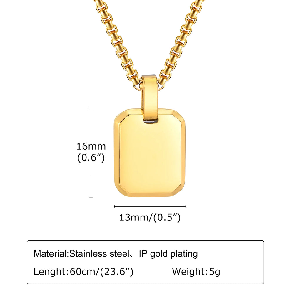 Engrave Square Necklace Personalized Tag ID Pendant, Stainless Steel Gold Plated Jewe alternate view