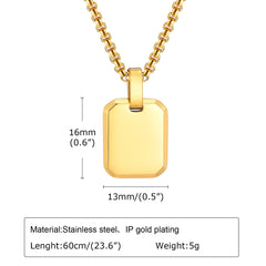 Engrave Square Necklace Personalized Tag ID Pendant, Stainless Steel Gold Plated Jewe alternate view