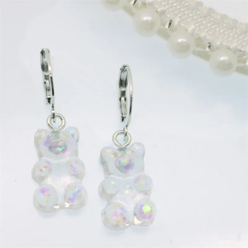 Gradient Bear Dangle Earrings | Cute Sequins Hoop Earrings for Women alternate view