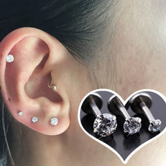 2/3/5PCS 16G Stainless Steel Labret Piercing Jewelry - CZ Crystal Monroe/Lip Studs, 6/8/ detail view