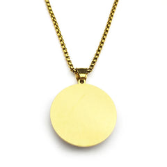 Virgin Mary Hold Baby Jesus Glass Round Medal Pendant Necklace | Gold Stainless Steel alternate view