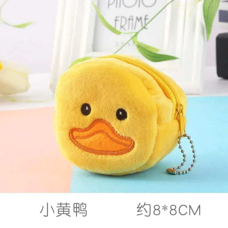 Cute Animal Plush Coin Purse | Zipper Change Purse with Keychain Mini Wallet close-up view