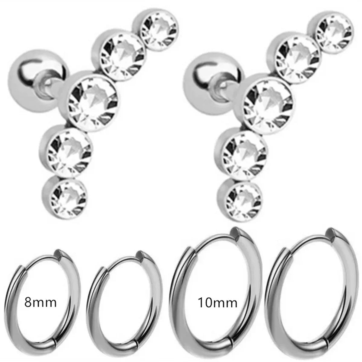 EVISPOL 6Pcs Fashion Stainless Steel Colorful Crystal Tragus Stud Earrings Set Helix lifestyle view