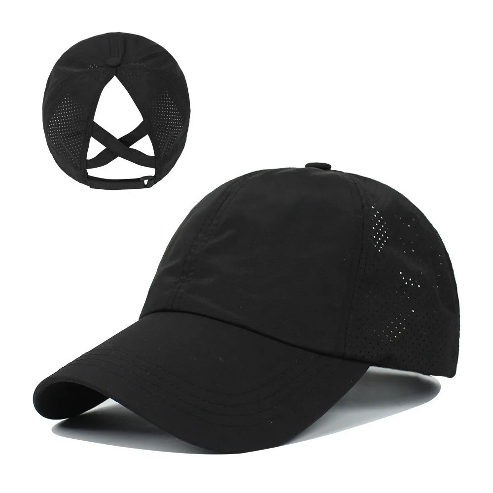 Women's High Ponytail Mesh Baseball Cap | Quick-Dry Breathable Sun Hat for Outdoor Spo close-up view