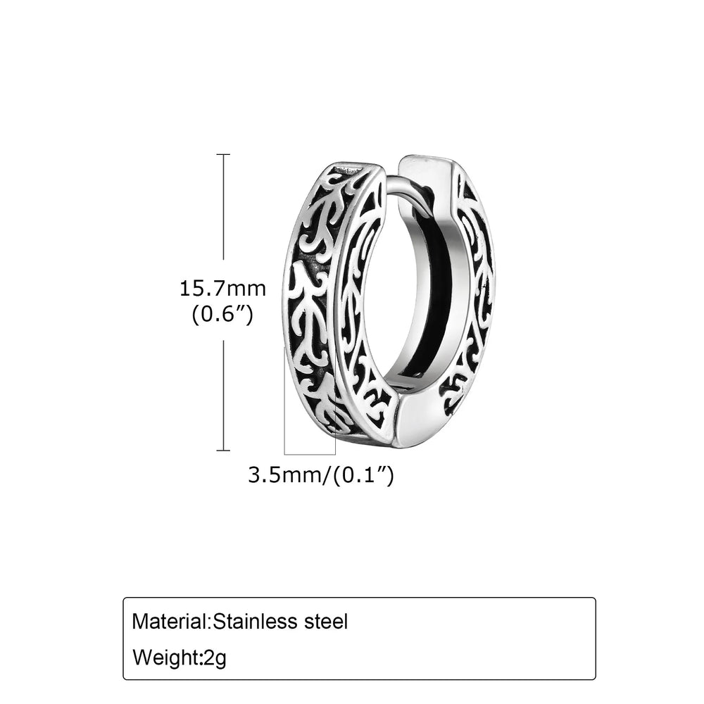 Totem Hoop Earrings for Men and Teens | Hypoallergenic Stainless Steel Huggies close-up view