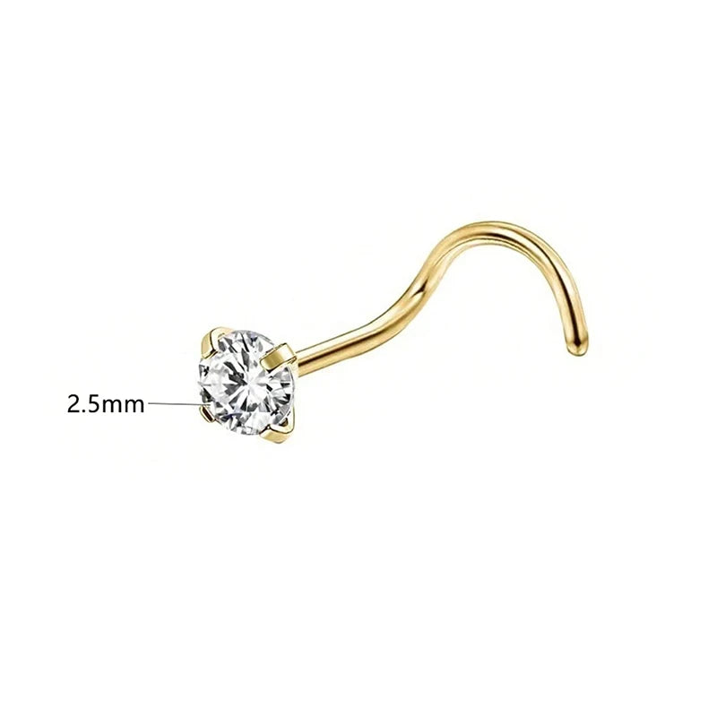 1/3/5Pcs Minimalist Curved Bar Nose Studs Stainless Steel CZ Inlaid Nose Piercing Jewelr detail view