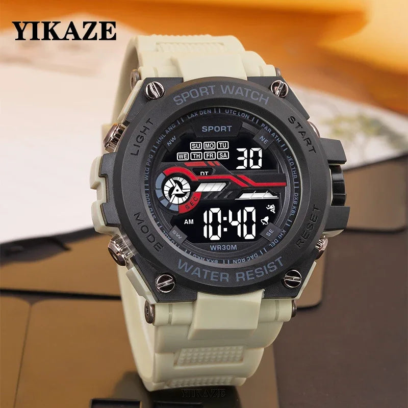 YIKAZE Men's Sports Watch Waterproof Man Sport Watches Multifuction LED Digital Military Watch Alarm