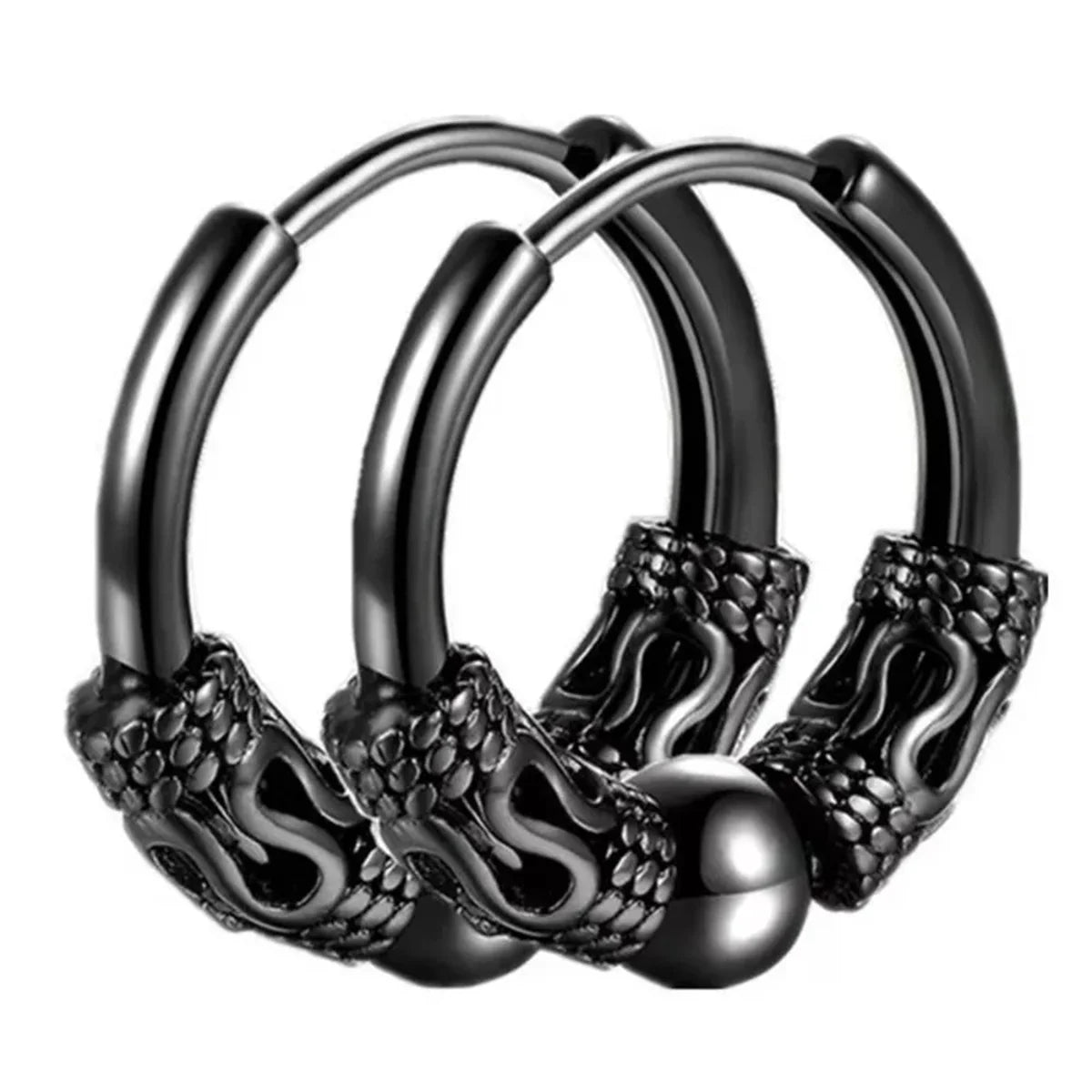 2/4pcs Punk Stainless Steel Round Circle Totem Hoop Earrings,Hip Hop Male Ear Pierc additional angle