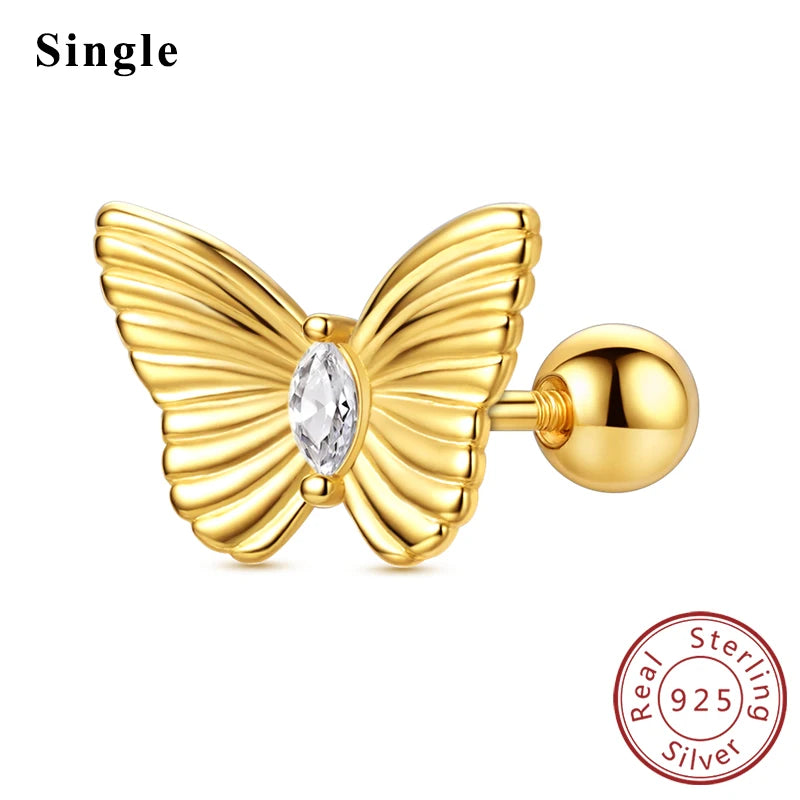 925 Stainless Steel Stud Earrings For Women Girls Simple Flower Bow Star Moon Zircon Pie detail view