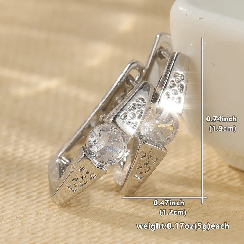 Concise Classic Synthetic Zirconia Inlaid Silvery Plated Hoop Earrings Women Men Punk Style Party Daily Versatile Jewelry Gifts