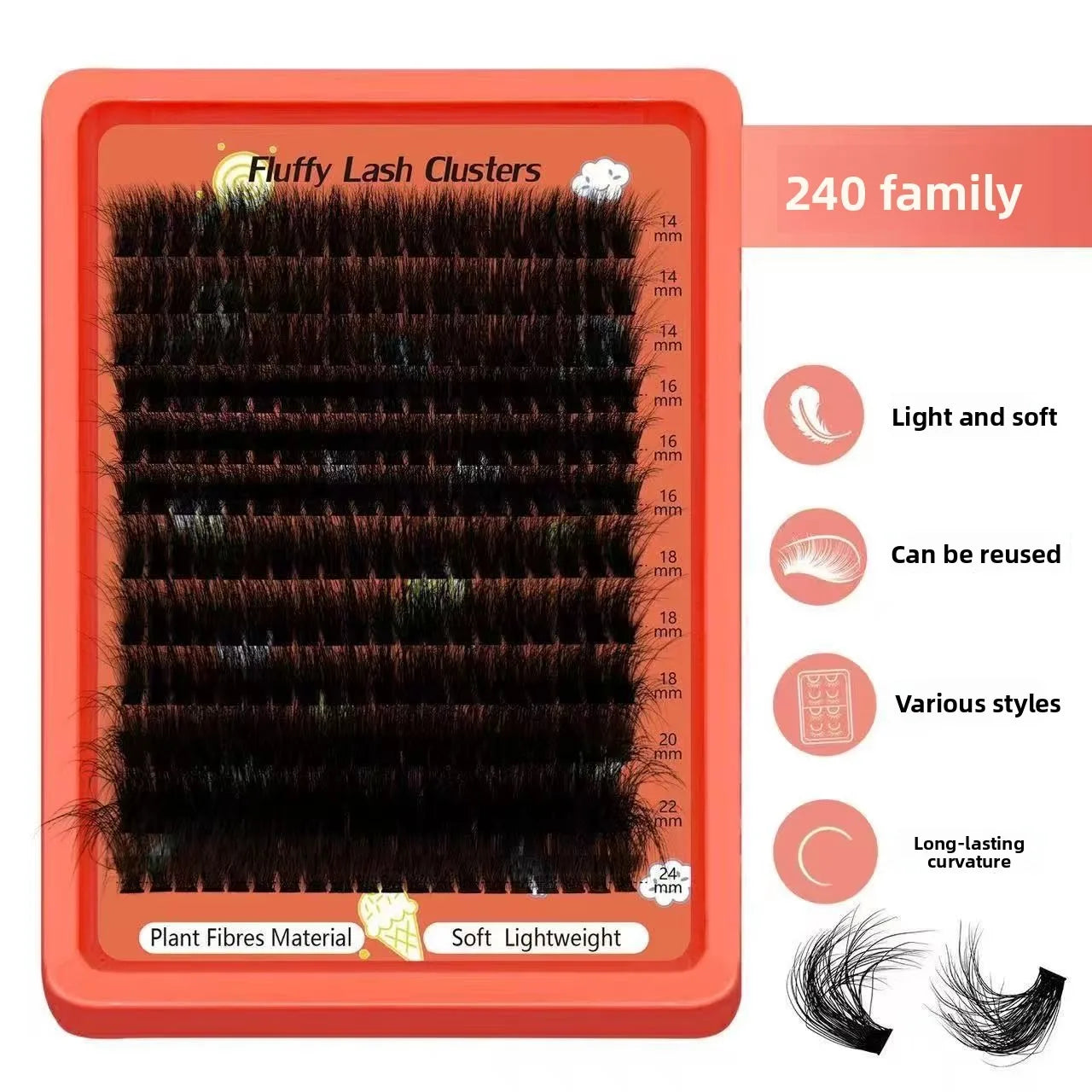 Beginner Friendly 80D-100D Fluffy 8D D Curl Lash Clusters 0.07mm 14-22mm Easy DIY At alternate view