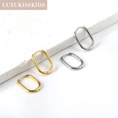 LUXUKISSKIDS Fashion Oval Hoop Earrrings Stainless Steel Elliptic Shape Silver/Gold Color 20MM Big Round Clips Smooth Mental Ear