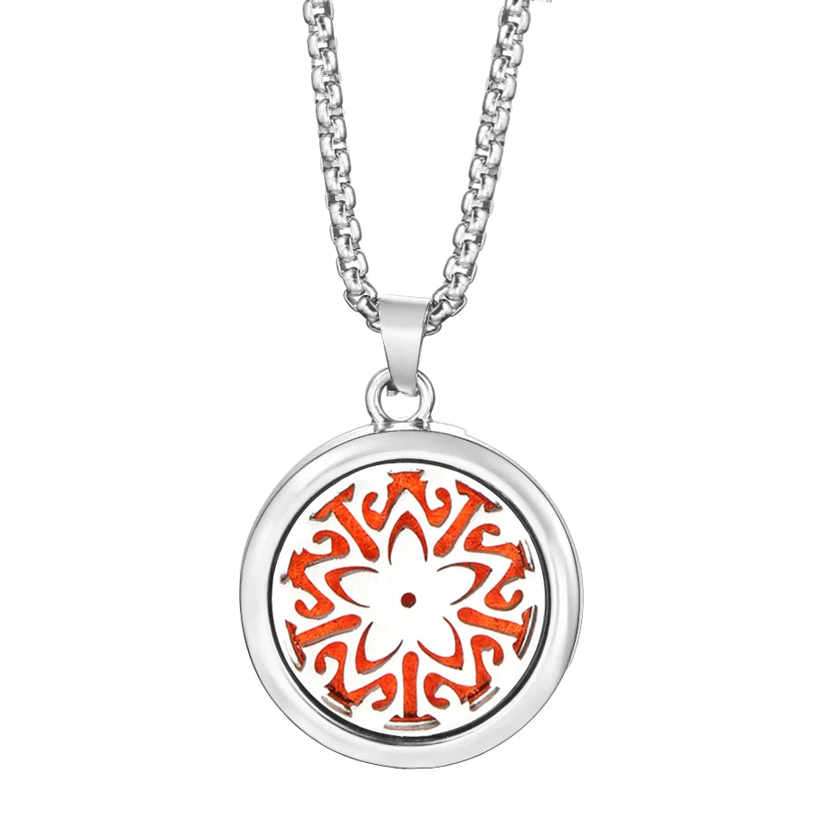 20mm Pattern Insert Perfume Pad Locket Necklace | Stainless Steel Aromatherapy Pendant close-up view
