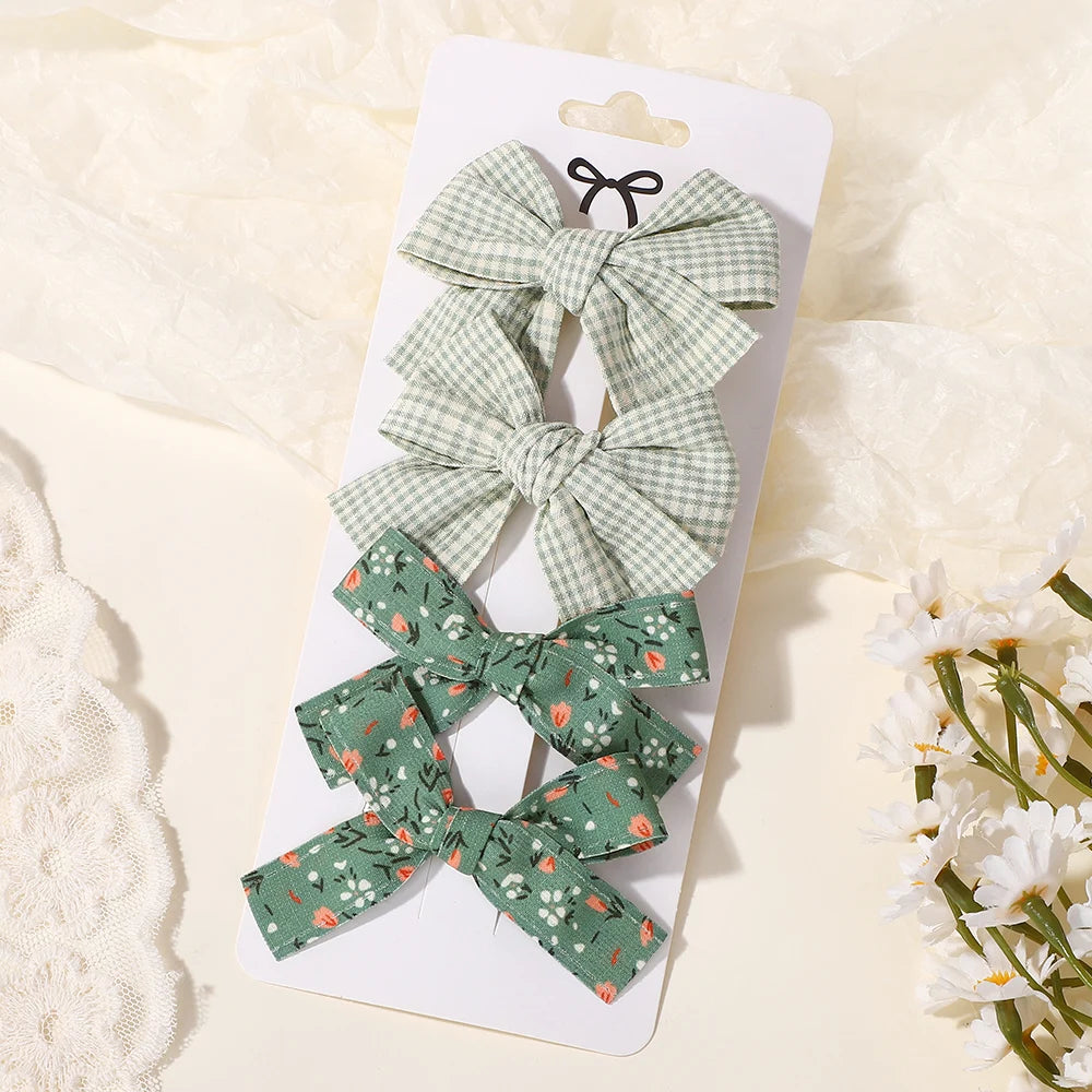 4Pcs/Set Sweet Hair Bows Hair Clip Children Lovely Bowknot Hair Pins for Baby Girls Hair Accessories Print Hollow Hairgripe Gift