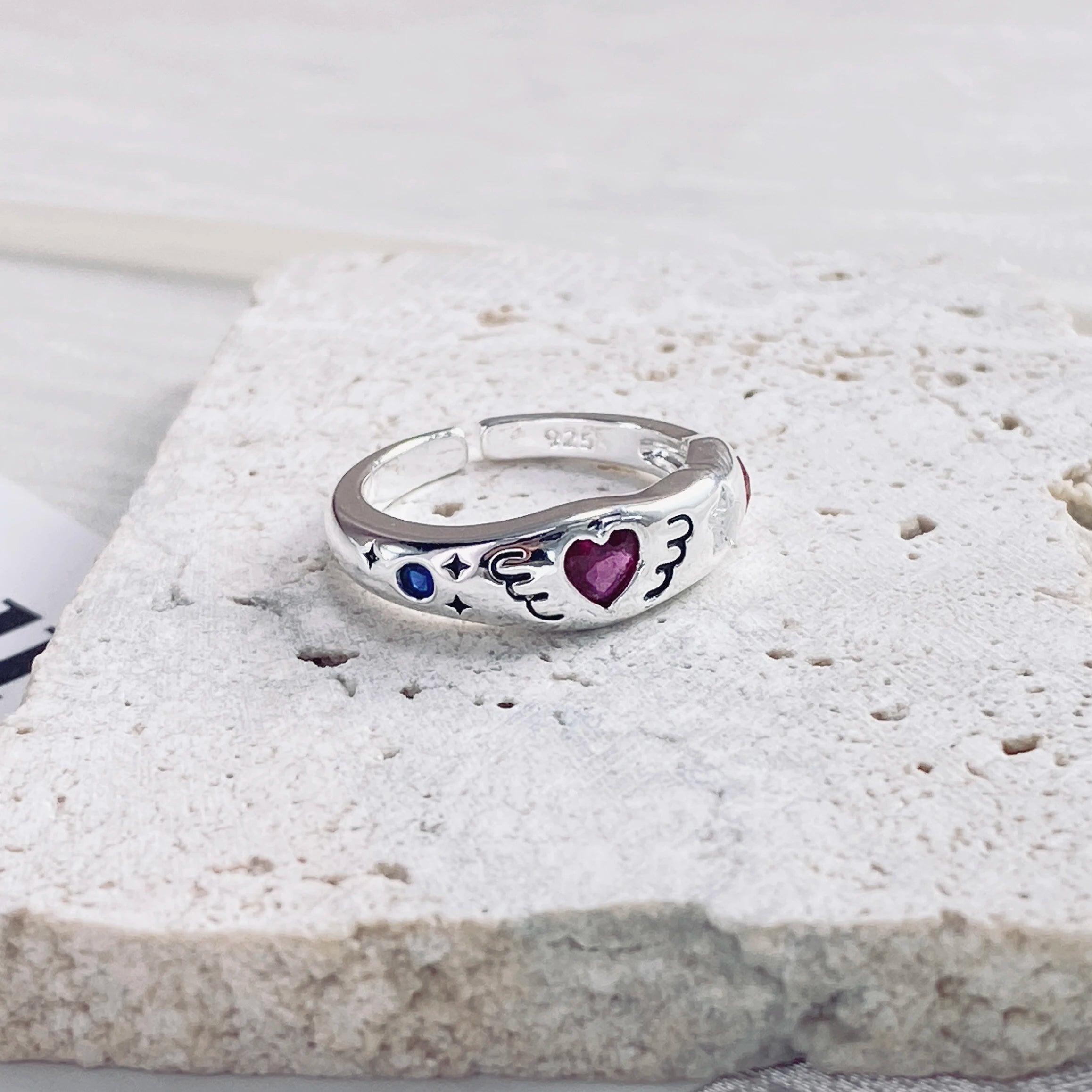 PANJBJ 925 Sterling Silver Pearl Irregular Ring for Women Shell Overlapping Hollow Sweet detail view