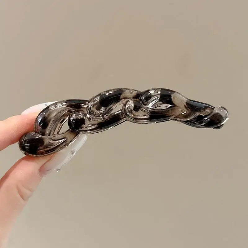 2Pcs Leopard Print Acrylic Retro Twisted Banana Shark Clips Ponytail Hair Accessories For Women