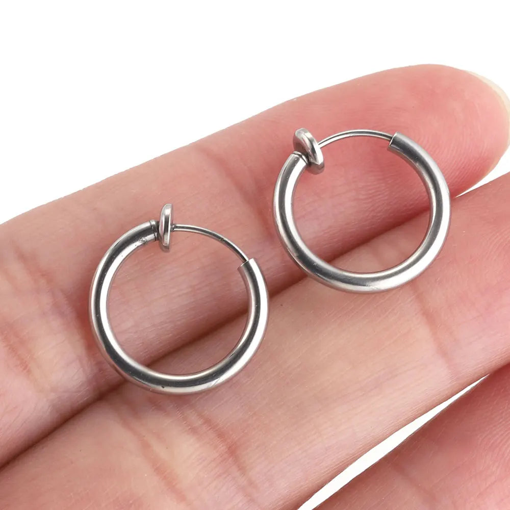 6pcs Stainless Steel Hoop Earrings Set | Hypoallergenic Korean Style Earrings for W additional angle