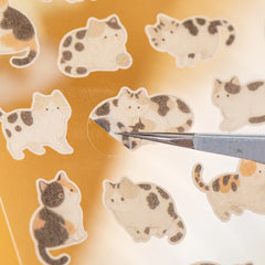 Mr. Paper 4-Pack Fluffy Meetup Stickers | Waterproof Washi Cute Cat Decals for Journal close-up view