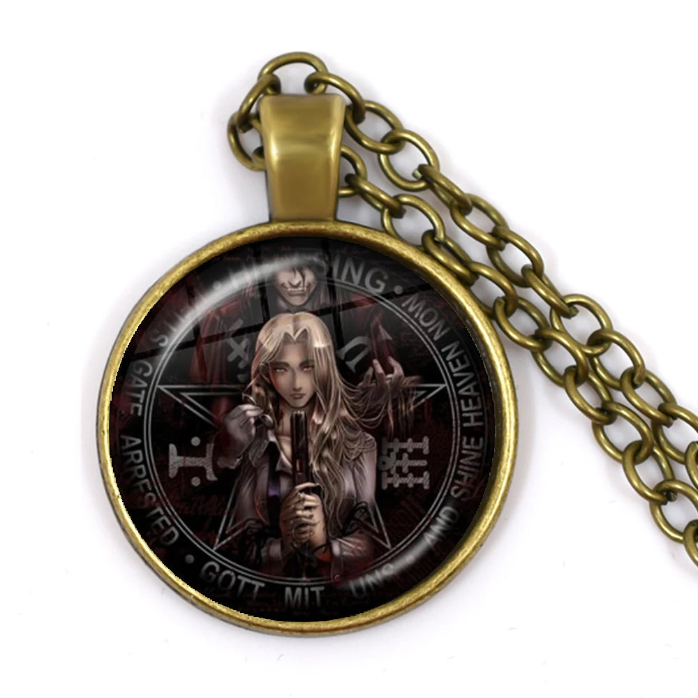 Hellsing Alucard Pentagram Pendant Necklace 25mm Glass Cabochon Pentagram Statement Pend detail view
