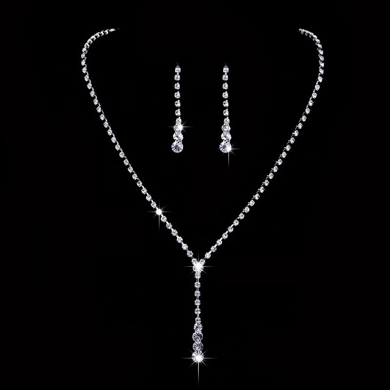 Inspired Celebrity Style Crystal Long Drop Necklace Earrings Set Women conjunto feminino Bridal Brid