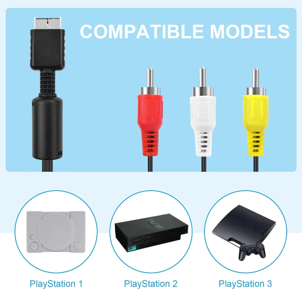 AV to RCA Composite Cable for PS2 PS3 | 6ft Replacement Cord additional angle