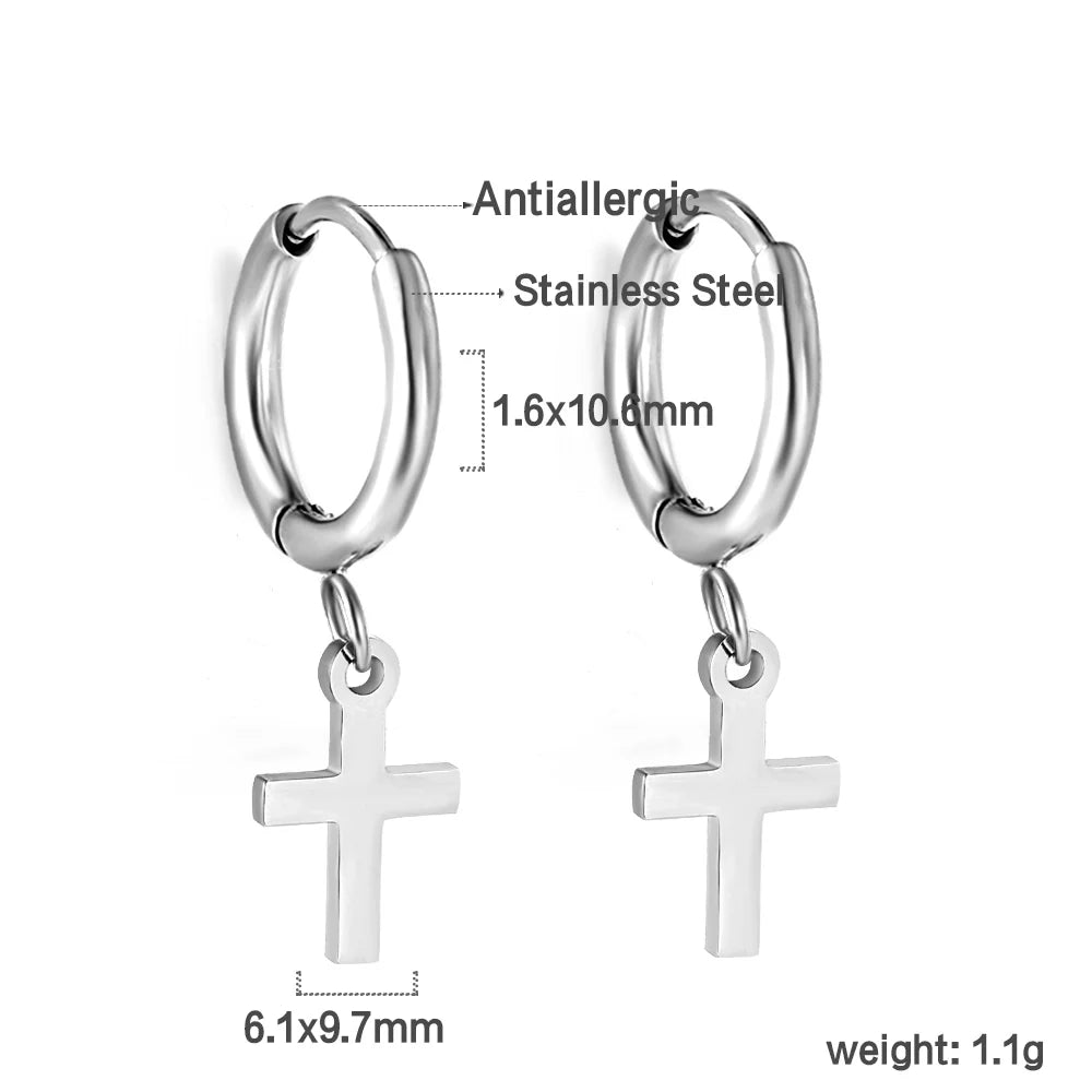 LUXUSTEEL Trendy Cross Women's Stainless Steel Hoop Earrings Colorful Metal Stud Drop Earrings Fashionable Jewelry Gift