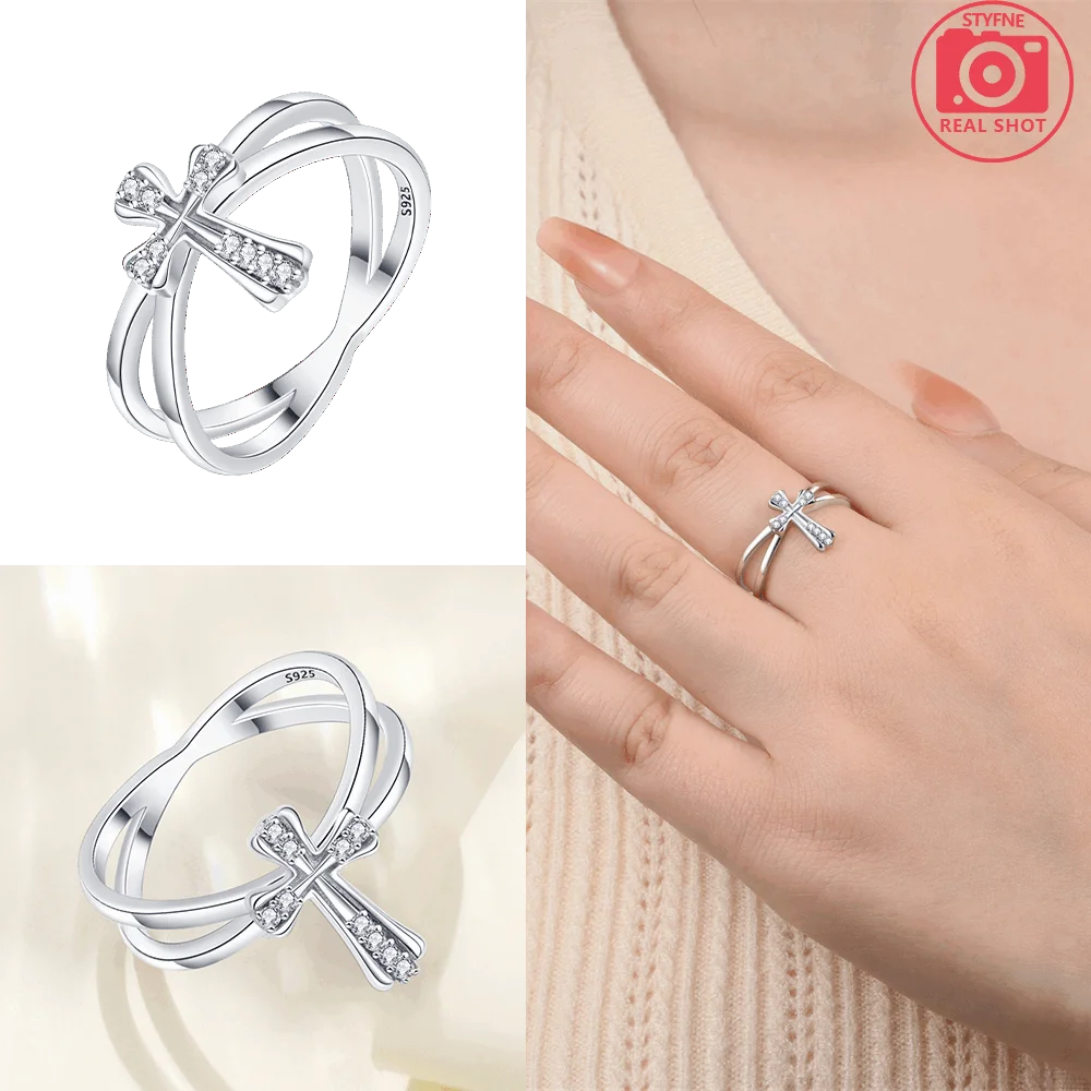 Original Romantic Heart-shaped White Zircon Shell Bowknot Rings 925 Sterling Silver additional angle