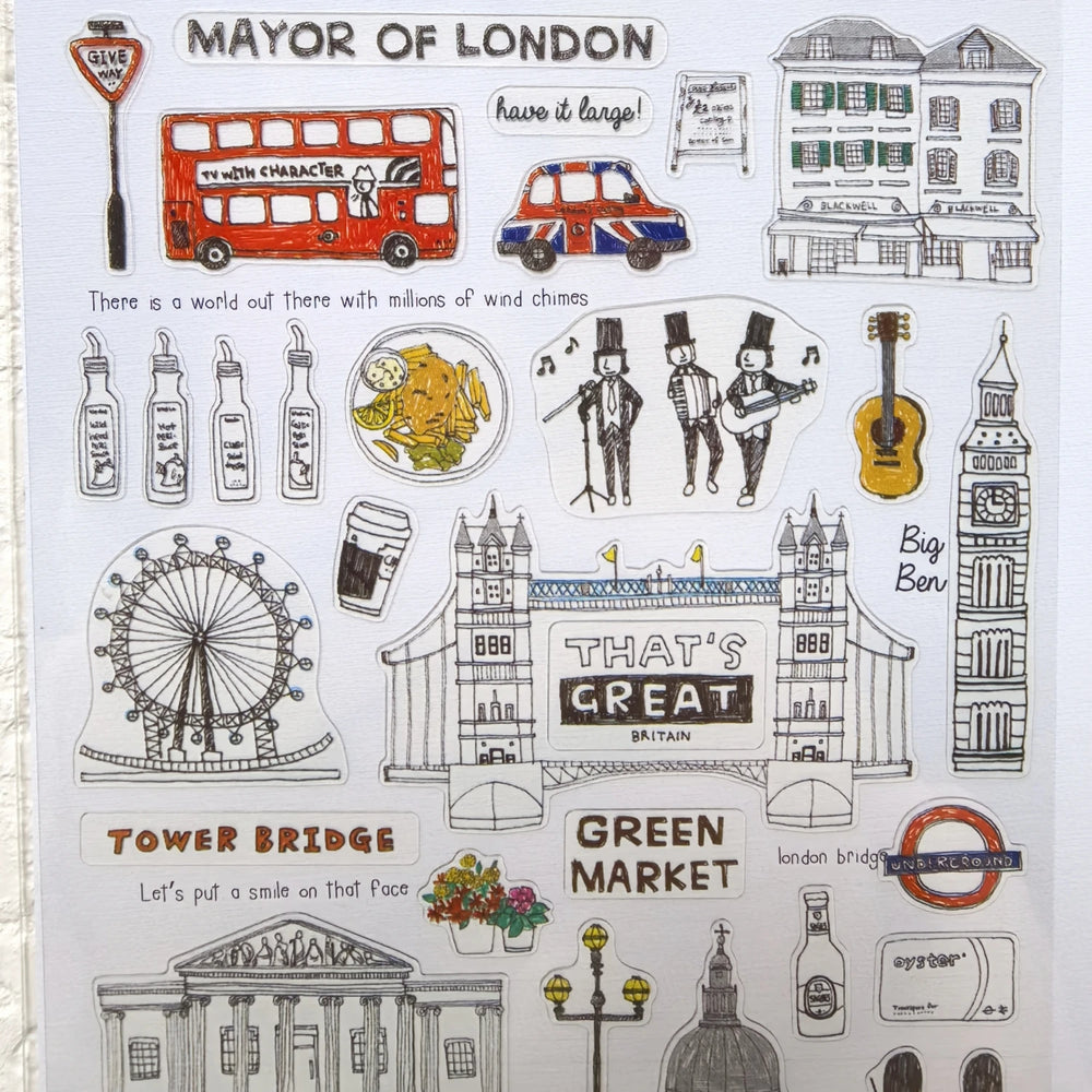 London Travel Sticker Set | PVC Scrapbook Decoration Kit alternate view